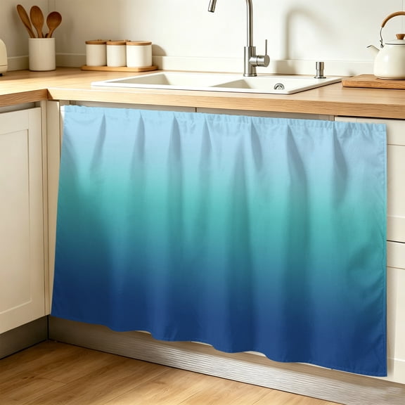 Teal Blue Ombre Cabinet Curtains for Shelves, Modern Abstract Art Gradient Aesthetics Privacy Curtain for Closet Self Adhesive, Dust-Proof Drapes for Closet Storage Room Classroom 32"W x 55"L