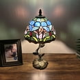 thumbnail image 3 of Tiffany Table Lamp Blue Stained Glass Purple Tulips LED Bulb Included for Living Room Bedroom Bedside 8"W*8"D*16"H, 3 of 5