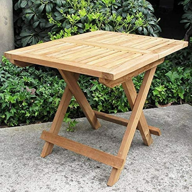 Outdoor Folding End Side Table Teak Wood Ideal for Patio and Indoors, 20 x 20 inch