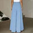 thumbnail image 4 of Dressy Trouser for Women Flowy Wide Leg Culottes Ruffle Elastic Waist Pants with Button Decor Slacks Business Casual Trousers with Pockets Light Blue M, 4 of 8