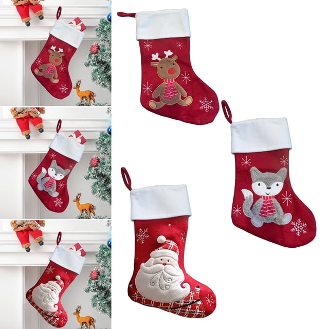 Calcetines Navideños de Papá Noel, Calcetines Pequeños, Bolsas de Regalo, Adornos Colgantes, Bolsillos, Estilo Patchwork de Punto | Material: Tela | Color: Rojo | 40,64 X 15,24 Cm | 125 G | 1 Unidad