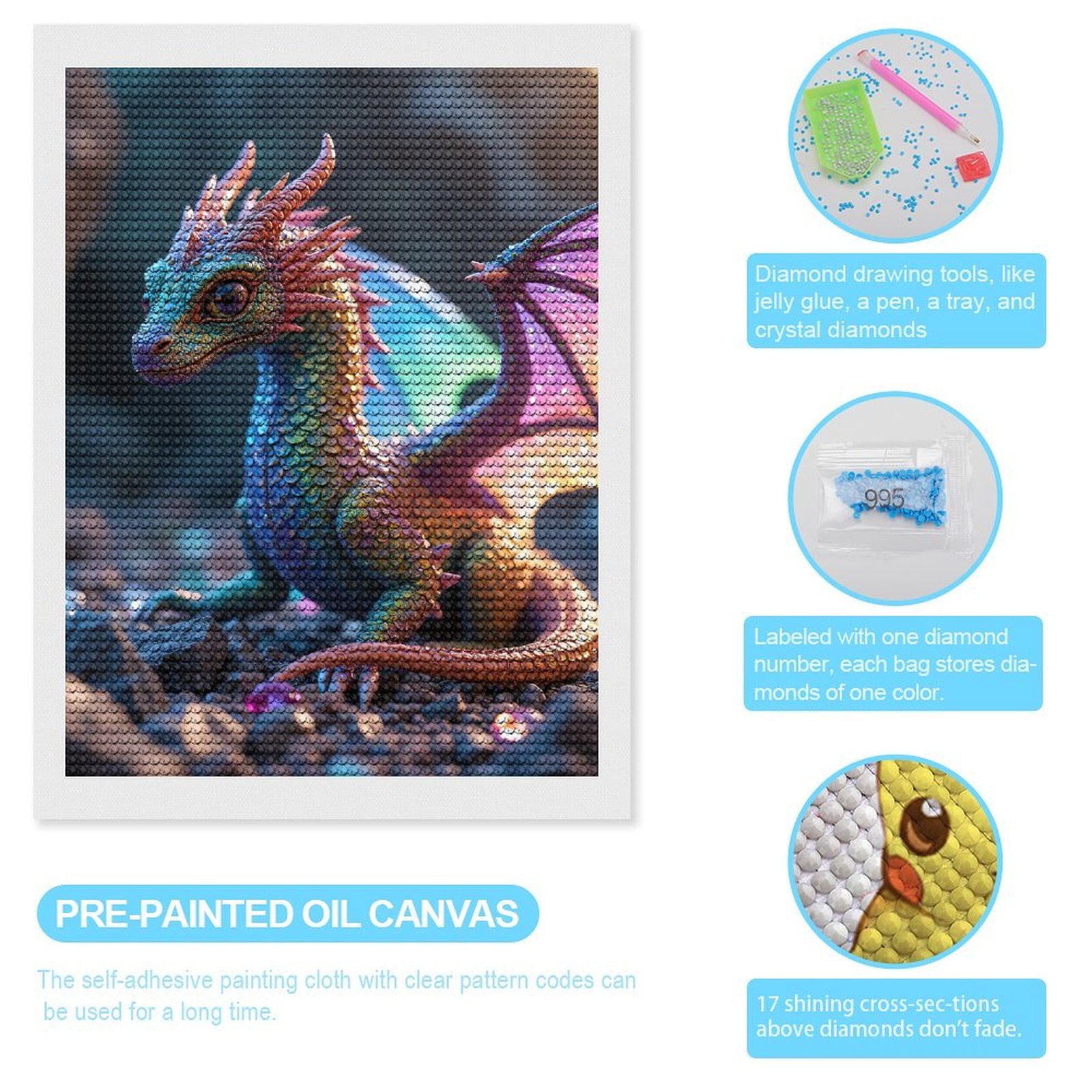 Diamond Art Kits for Adults, Small Colorful Fantasy Creature 5D Diamond Painting Kits for Adults Beginners, DIY Full Drill Diamond Painting, Gem Art and Crafts 12x16