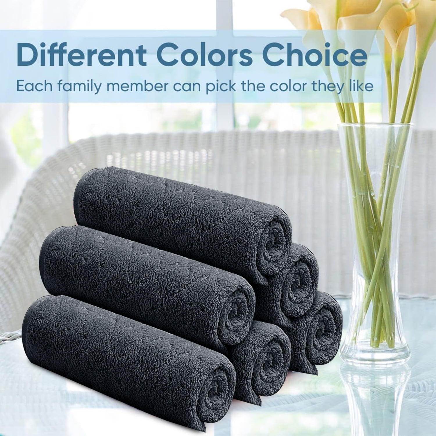Beartech Microfiber Washcloths 12 Pack,13"x13" Quick Dry Ultra Soft and Highly Absorbent Washcloths for Bathroom,Kitchen Dish Towels -Black