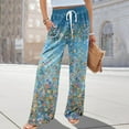 thumbnail image 6 of WTOBBY Women's Floral Print Adjustable Tie Waist Wide Leg Casual Pants with Stretch Belt, Functional Pockets and Comfortable Fit for Garden Parties and Weekend Relaxation,Blue L, 6 of 6