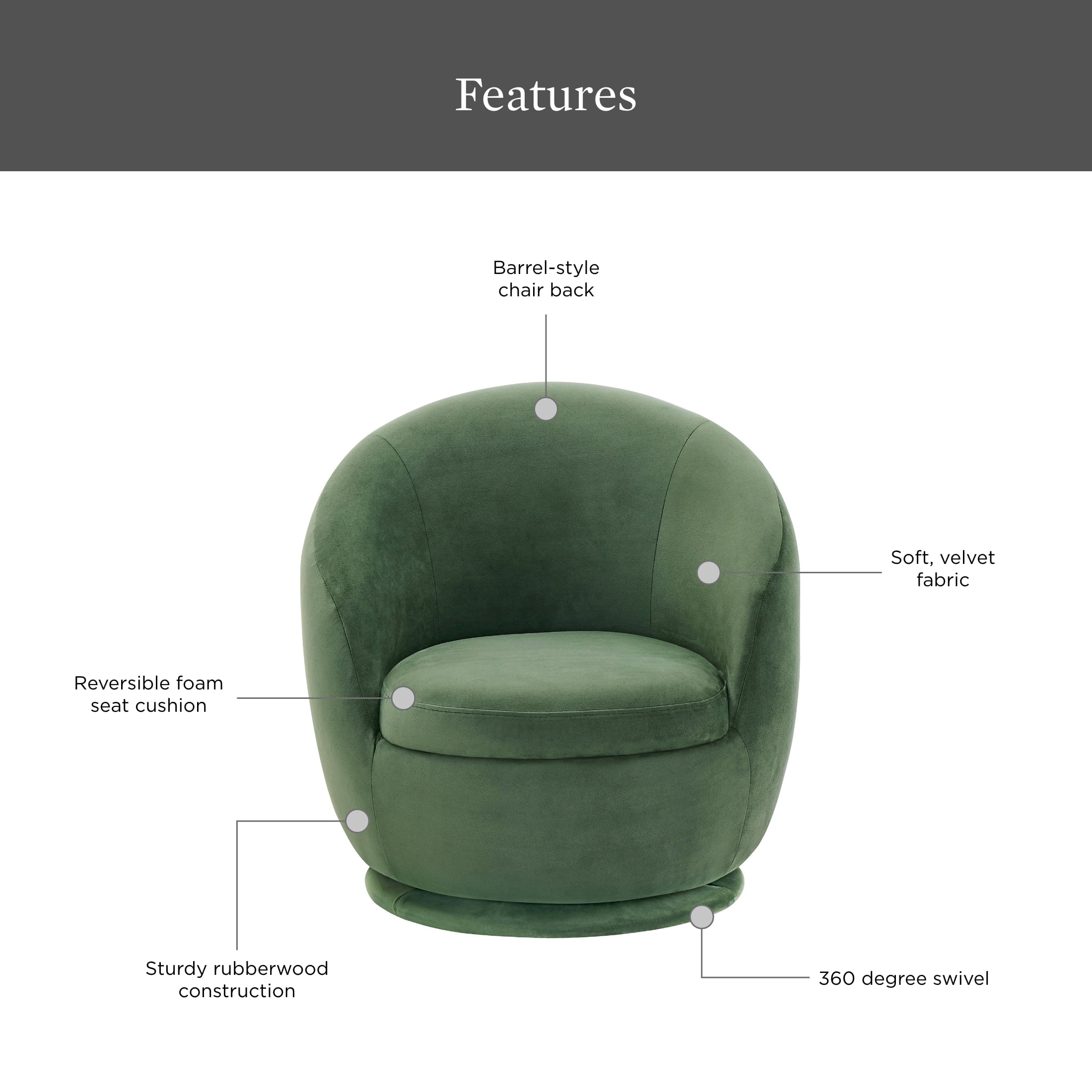 Better Homes & Gardens Mira Kids Swivel Chair, Olive Velvet