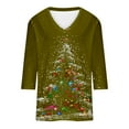 thumbnail image 4 of asdoklhq Christmas Sweatshirts for Women Ladies' Christmas Fashion Casual Printed V-neck Quarter Sleeve Top Army Green 2X, 4 of 5