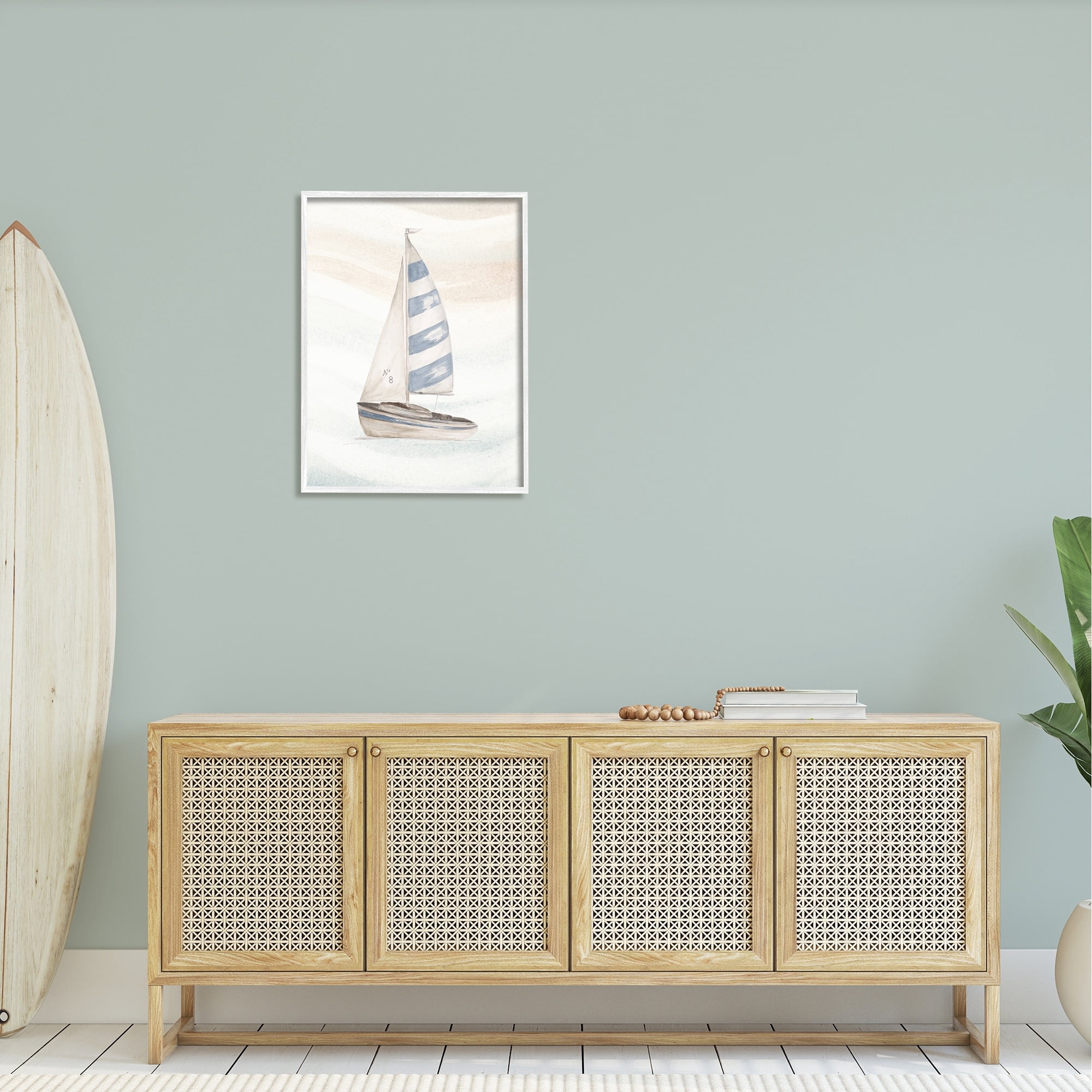 Stupell Industries Sailing Calm Ocean Waves Lone Boat Drifting Graphic Art White Framed Art Print Wall Art, Design by Patricia Pinto