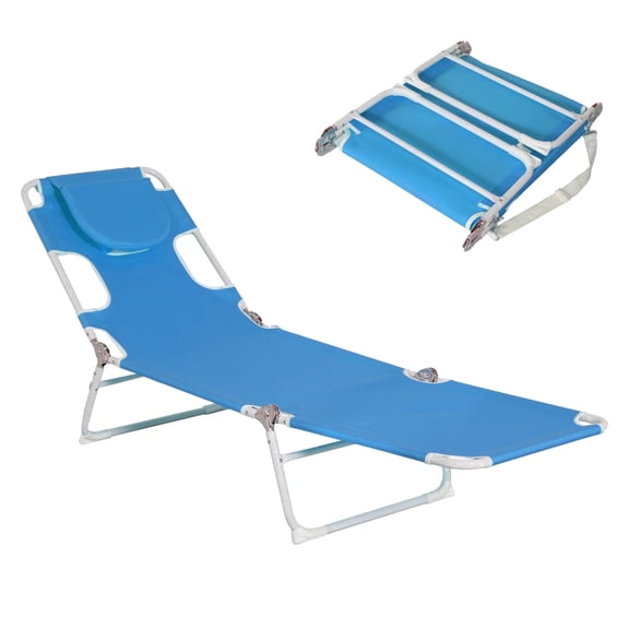 Beach Lounge Chair, Folding & Reclining Outdoor Chaise Lounger, Portable Adjustable Recliner Chair for Lawn, Pool, Patio, Garden,Yard(Blue)