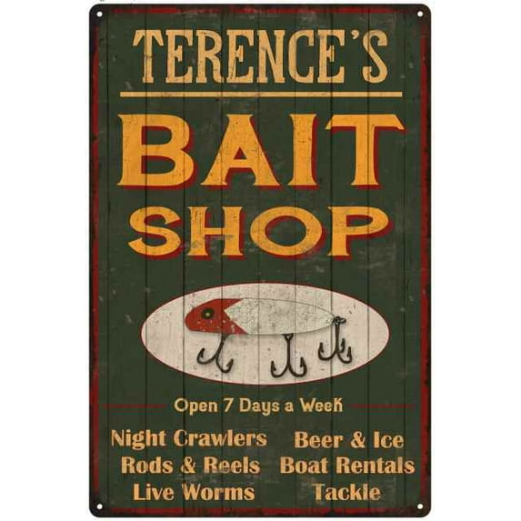 TERENCE'S Green Bait Shop Man Cave 12 x 18 Matte Finish Metal 112180027452