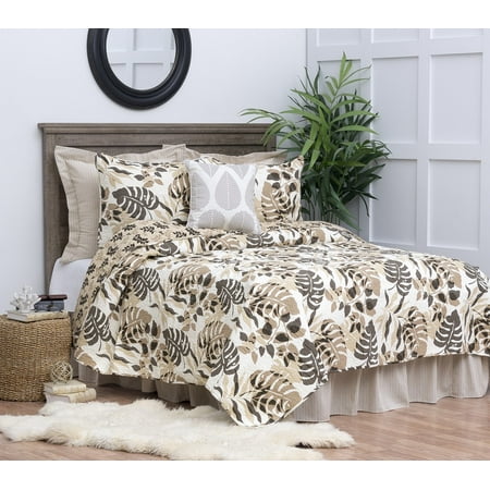 Silhouette Palm Leaves Brown Beach Coastal Full/Queen 3 Piece Quilt Set