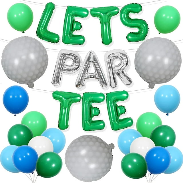 Golf Party Decorations for Boys Men, Blue Green Let's ParTee Balloon