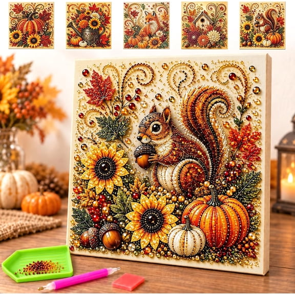 Autumn Harvest Pearl Diamond Painting Kit, 3D Bead Art Craft for Adults, DIY Fall Wall Decor Thanksgiving Handmade Gift