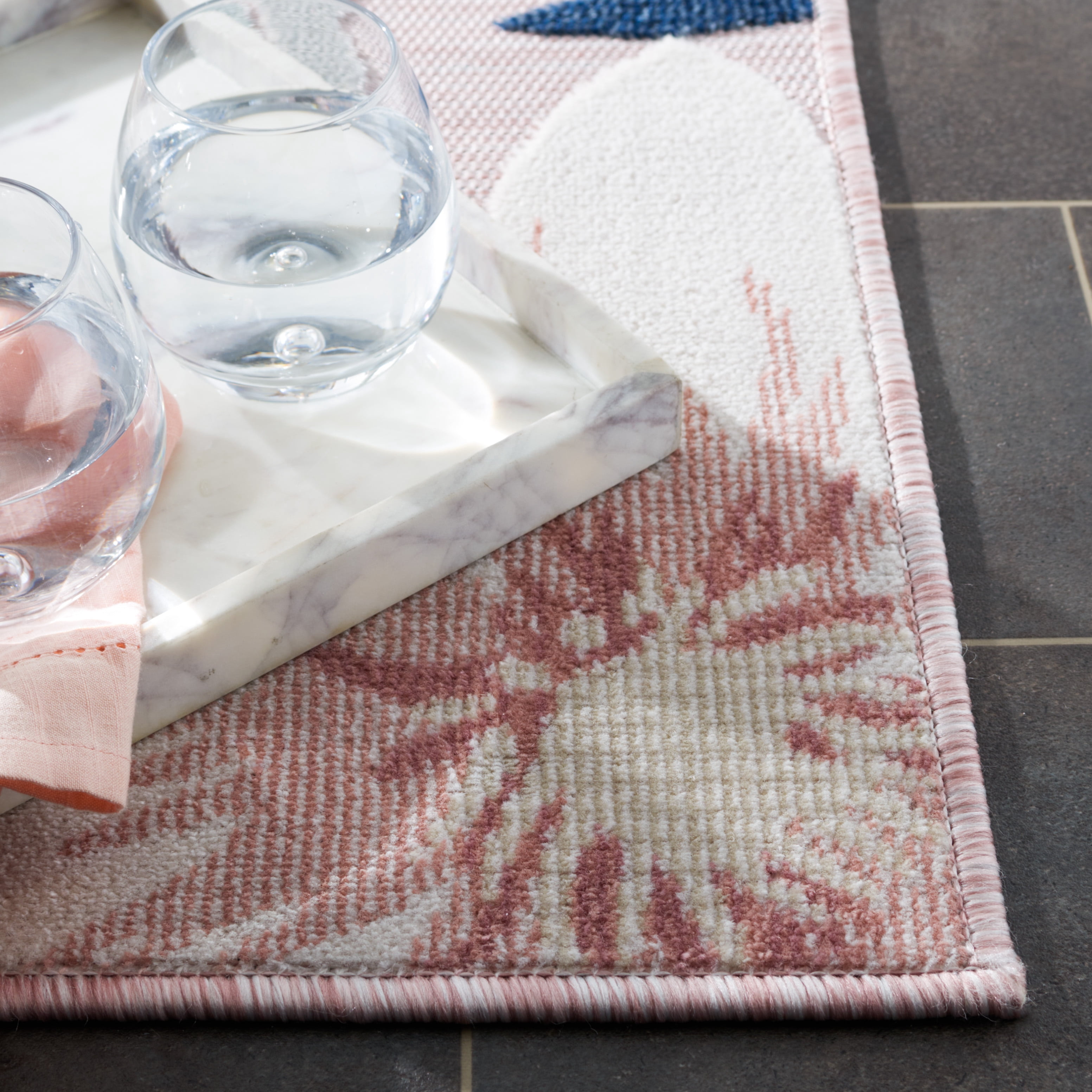 SAFAVIEH Cabana Caris Indoor/Outdoor Area Rug, Pink/Grey, 7' x 7' Square