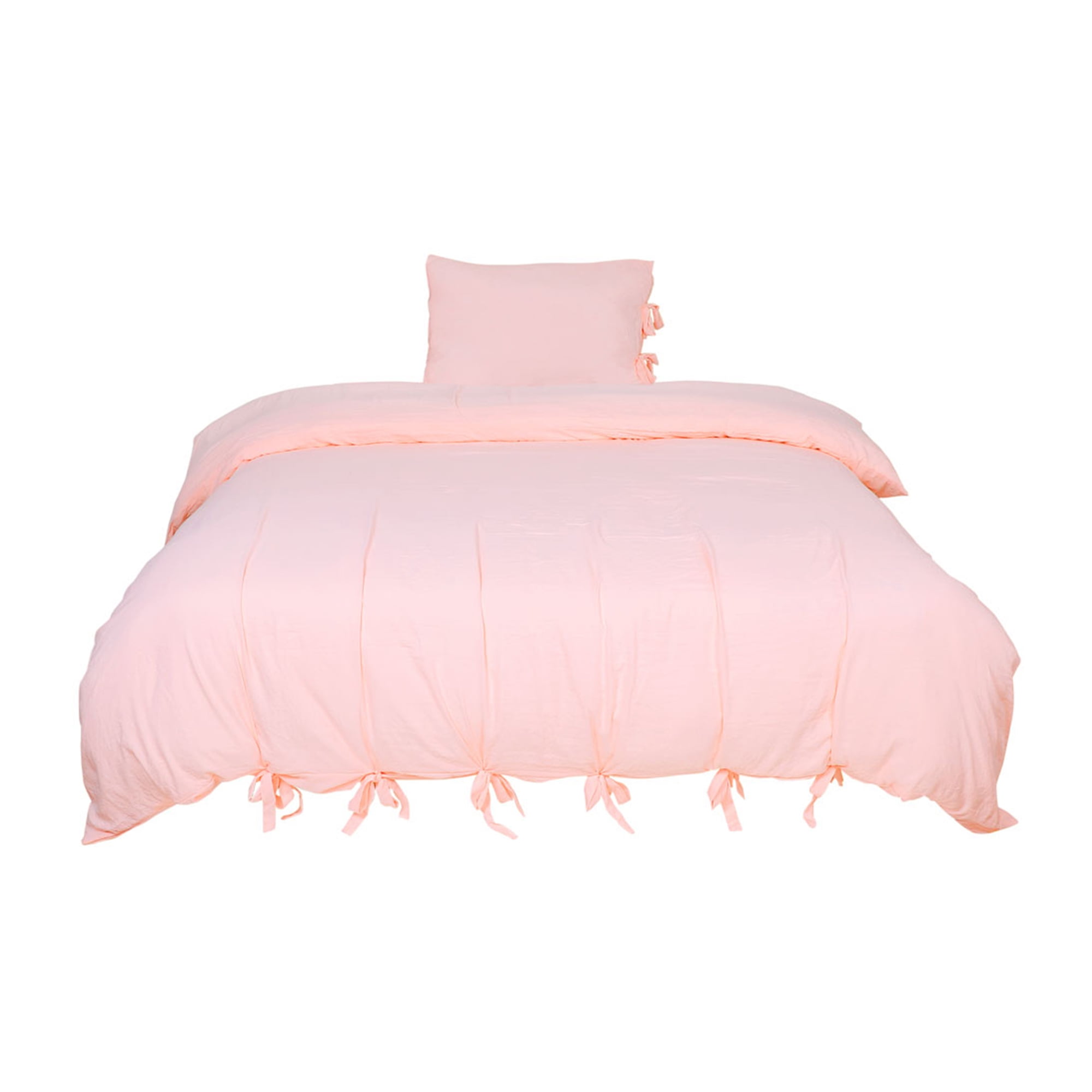 Luxury Duvet Cover and Sham Set Soft Washed Cotton Bowknot Light Pink