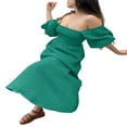 thumbnail image 3 of PENGXIANG Robe Midi d'Été pour Femmes Couleur Unie Col Carré Manches Lanterne Taille Haute Robe Décontractée Robe de Plage Vacances, 3 of 6