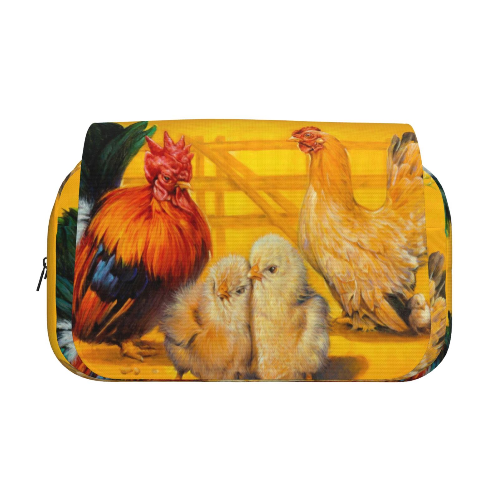 Rateoe The Chicken Family Pattern Double Clamshell Pen Case, Storage Organizer with Two Zipper Compartments– Holds Up to 50 Pencils & Pens