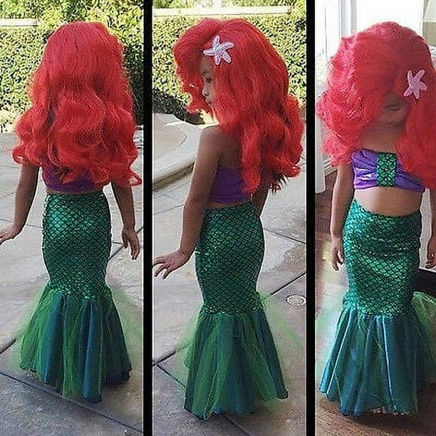 the mermaid tail princess ariel dress cosplay costume kids for girl fancy  green dress