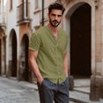 thumbnail image 6 of Gaukiv Men's Shirts Band Collar Short Sleeve Linen Blouses Casual Tops Green 2XL, 6 of 6