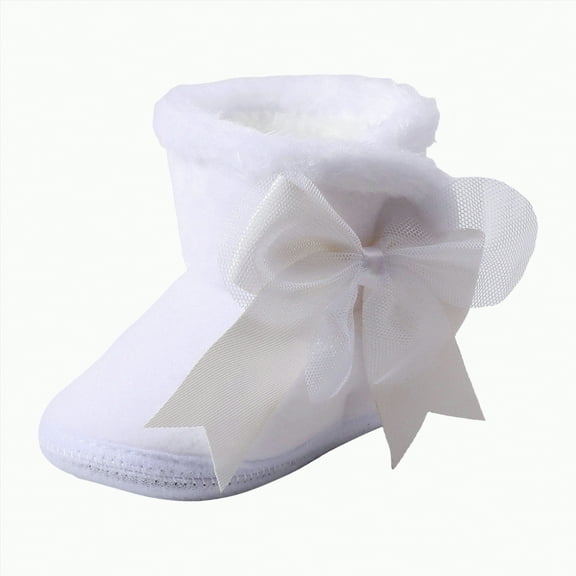 Yindaity Baby Boots 6-12 Months Baby Boy Girl Soft Fleece Booties Stay On Slippers Socks Shoe Non Skid Gripper Toddler First Walkers Winter Ankle Crib Shoes(White,5)
