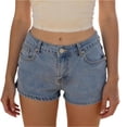 thumbnail image 2 of Wutalume Jeans for Women Denim Shorts with Chain Detail, Stretch Slim Fit Jean Shorts for Edgy Summer Casual Wear,Light Blue XL, 2 of 5