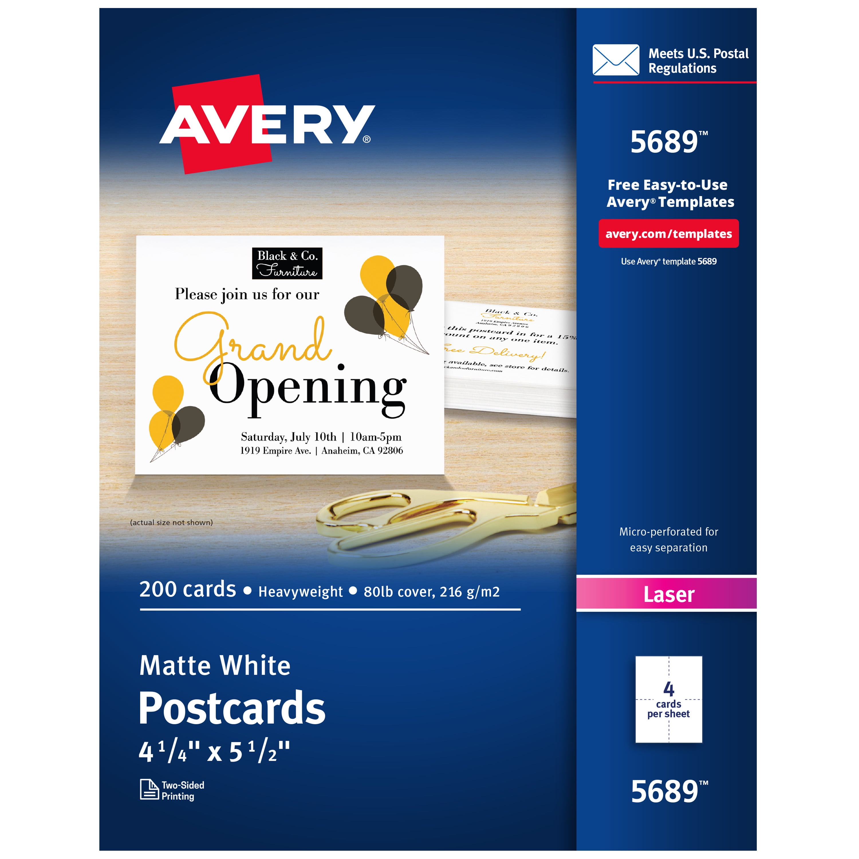 U.S Laser Printers 4.25 x 5.5 Avery Printable Cards 5689 200 Cards Post Card Size - 2 Pack 