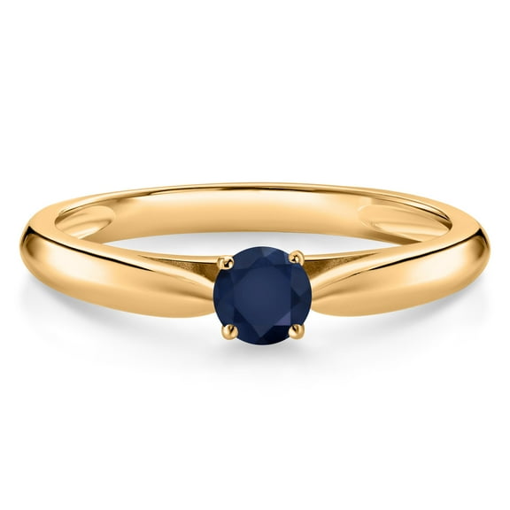 Gem Stone King 0.22 Ct Round Blue Sapphire 10K Yellow Gold Solitaire Engagement Ring (Size 7)