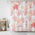 thumbnail image 3 of Coral Red Pastel Aqua Coastal Shower Curtain Set with Hooks, Ocean Animals Pattern Waterproof Fabric Bathroom Curtains Decor Home Accessories, Stall Long 54 X 78 Inch, 3 of 9