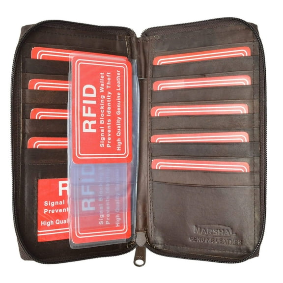 Genuine Leather Zip Around Credit Card Organizer Wallet with ID Window RFID 729 (C)