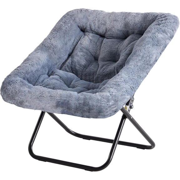 Oversized Square Moon Chair for Adults, Soft Faux Fur Folding Lounge Chair with Sturdy Steel Frame, Comfortable Reading Gaming Chair for Living Room, Bedroom, Grey