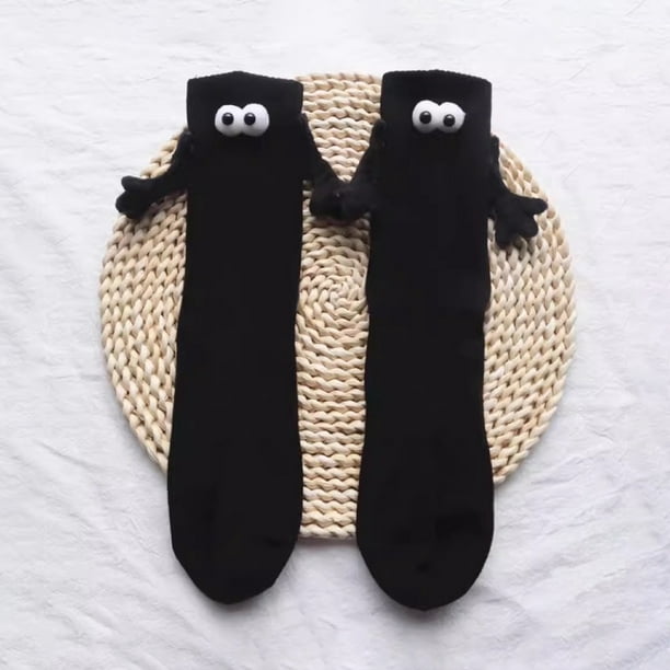 2pcs Calcetines De Pareja De Dibujos Animados De Algodón Encantadores Transpirables Cómodos Ojos De Muñeca Magnéticos De Club Celebridad Dedo Del Pie