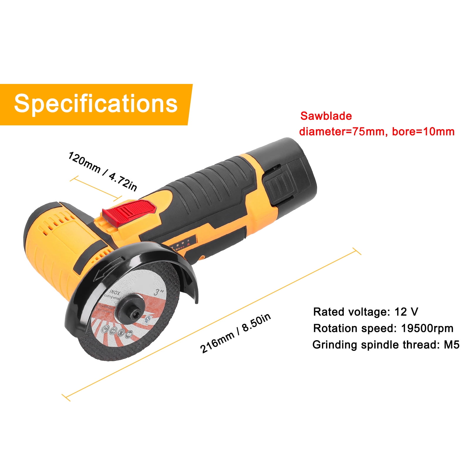 Multifunctional Angle Grinder 19500rpm Electric Grinding Tool, Multifunctional Angle Grinder, Handheld Cutter with Cutting Polishing Ceramic Tile Wood Stone Steel, High Speed, Low Noise, ABS