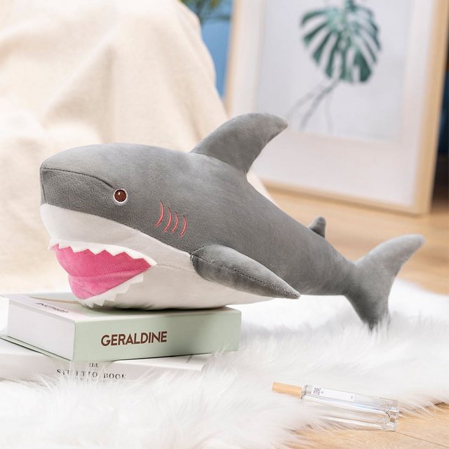 Peluche de tiburón blanco de imitación, almohada de ballena asesina, cojín tranquilizador, regalo para niños y niñas.