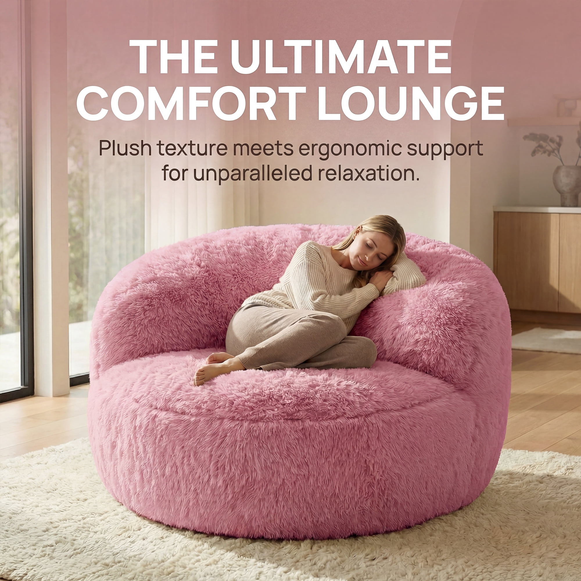 Fulsmile Bean Bag Chair Large Plush Chairs for Adults Giant Beanbag Chair Bean Bag Sofa with Stuffed Memory Foam Oversized Bean Lounger Chair for Reading Gaming Relaxing, Pink