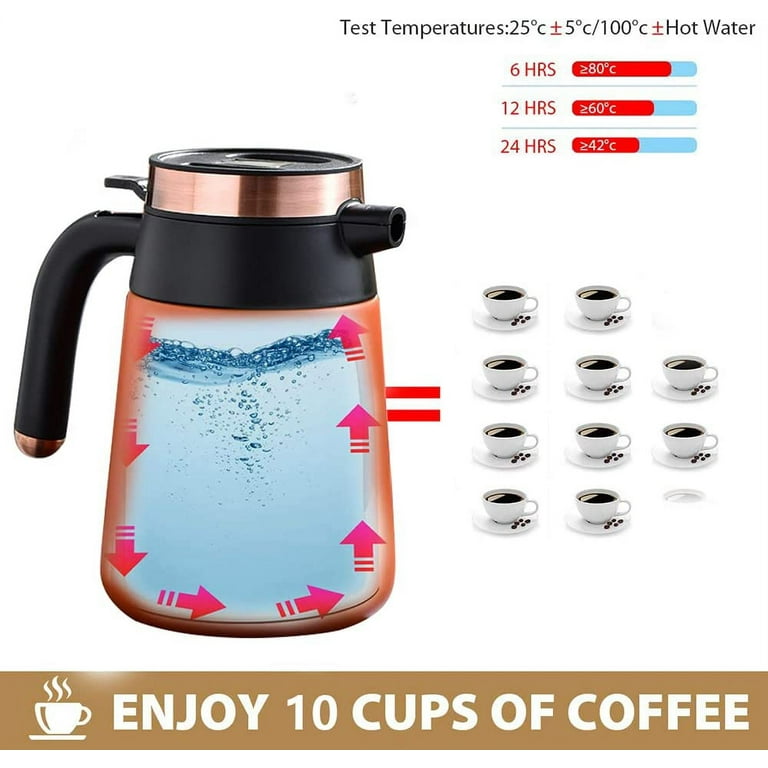 Homgreen 1.6L Coffee Carafe Vacuum Coffee Thermos for hot drinks-  temperature display - food grade Stainless Steel - Keep 12 Hours Hot - for  Coffee, Hot Water, Tea 