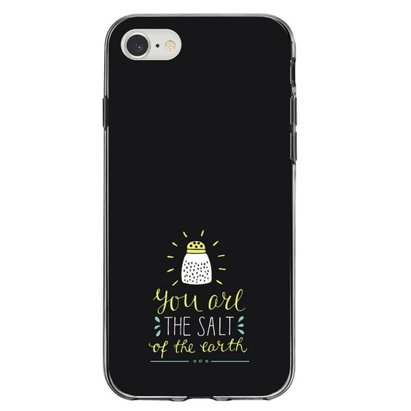 DistinctInk Clear Shockproof Hybrid Case for iPhone 7 8 SE (2020 Model) 4.7" Screen TPU Bumper Acrylic Back Tempered Glass Screen Protector - You Are the Salt of the Earth - Black Yellow