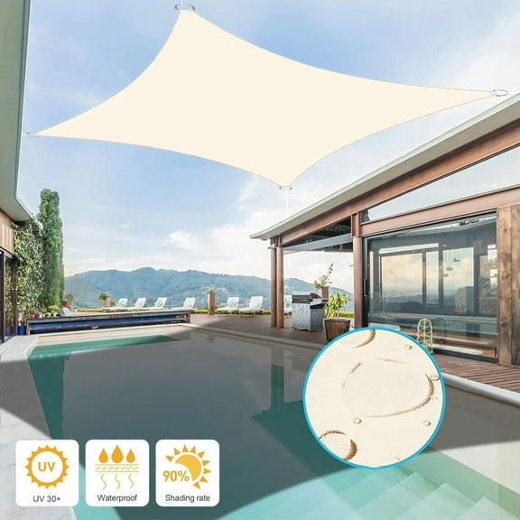 KANCOKIT Waterproof Sun Shade Sails, 8'X12' Heavy Duty Canopy Awning Shelter UV Blocking for Outdoor Patio Backyard Garden Activities, Cream