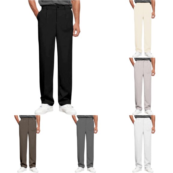 SONXAHE Pleated Straight Trousers For Men Button Waist Neat Cut Fall Daily Work Dress Pants