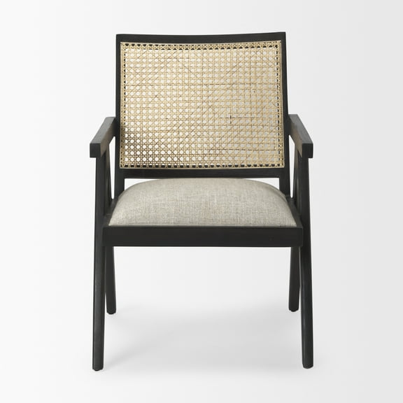 Mercana Donna Black Wood Cane-Back W/ Beige Upholstered Seat Accent Chair