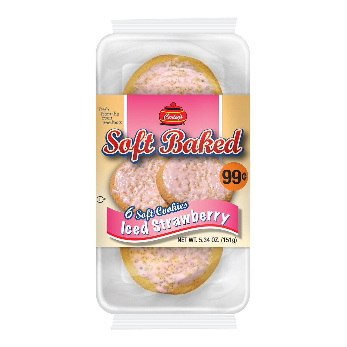 Carley's Soft Baked Cookies Iced Strawberry, 6pc per pack (12Pack