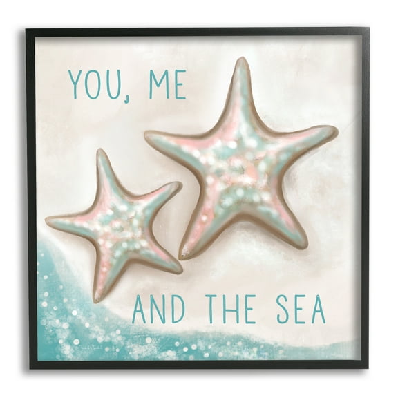 Stupell You Me & Sea Beach Starfish Romance Landscape Painting Black Framed Art Print Wall Art