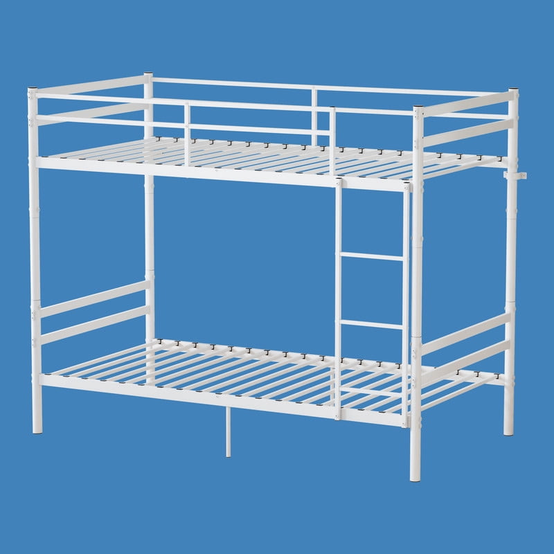 Twin Over Twin Metal Bunk Bed, Heavy Duty Bunk Bed for Kids, Teens & Adults, Convertible into 2 Twin Beds, 11.42" High Guardrails, Built-In Ladder, Under-Bed Storage, Easy Assembly