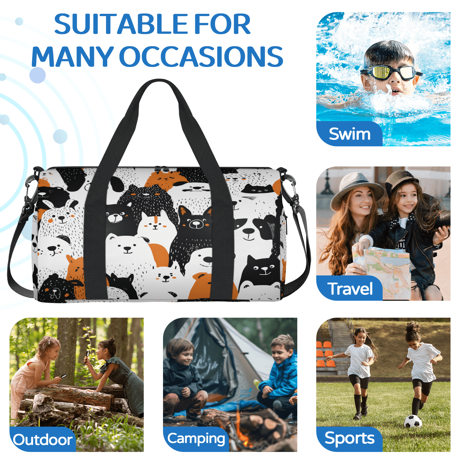 Herdesigns Funny Dog Gym Bag for Women, Duffle Bag for Travel Sport, Colorful Puppy Lightweight Waterproof Carry on Weekender Dance Yoga Workout Bags