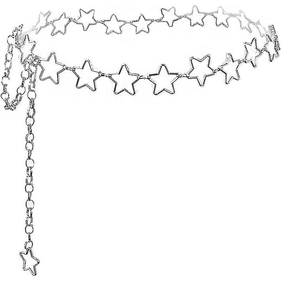 Women Star Waist Chain Belt Gold Silver Chain Belt Body Chains Jewelry for Dress Waist Belt Belly Belt Silver Star