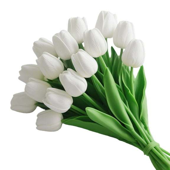 20 Pcs White Tulips Artificial Flowers 13" Real Touch Tulips White Fake Tulips Bouquets Fake Flowers Bulk Faux Tulips Flowers for Christmas Wedding ase Centerpieces Decor,HYG