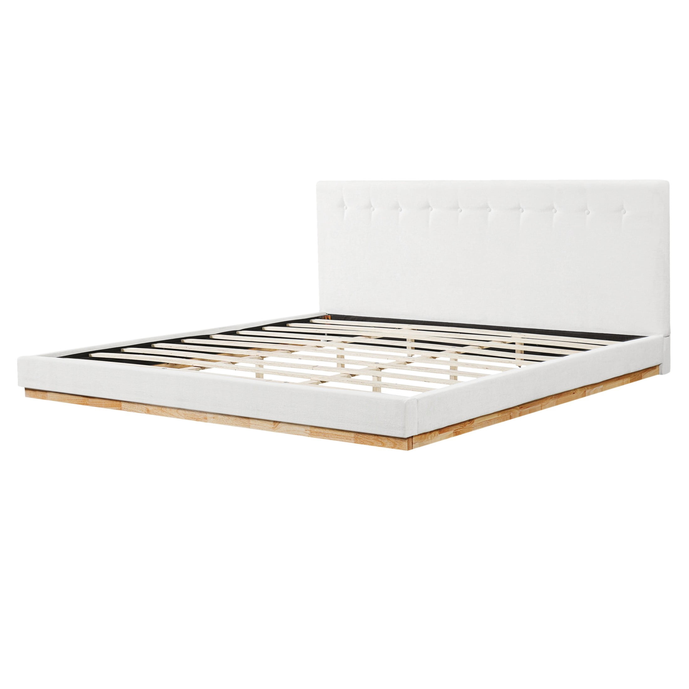 Christopher Knight Home King Size Minimalist Bed Frame with Chenille Headboard, Solid Wood, White