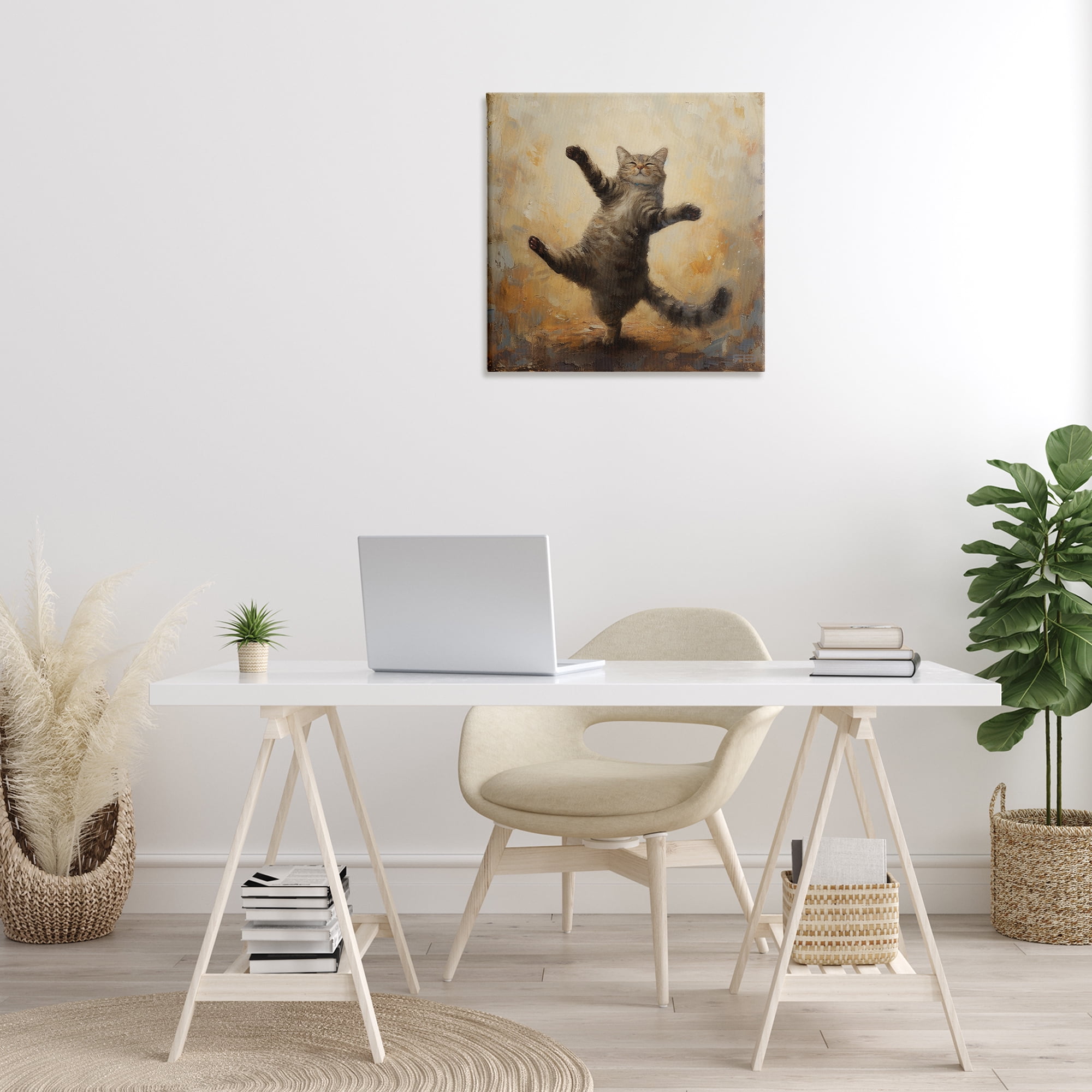 Stupell Industries Dancing Tabby Cat Animals & Insects Painting Gallery Wrapped Canvas Art Print Wall Art, 24 x 24