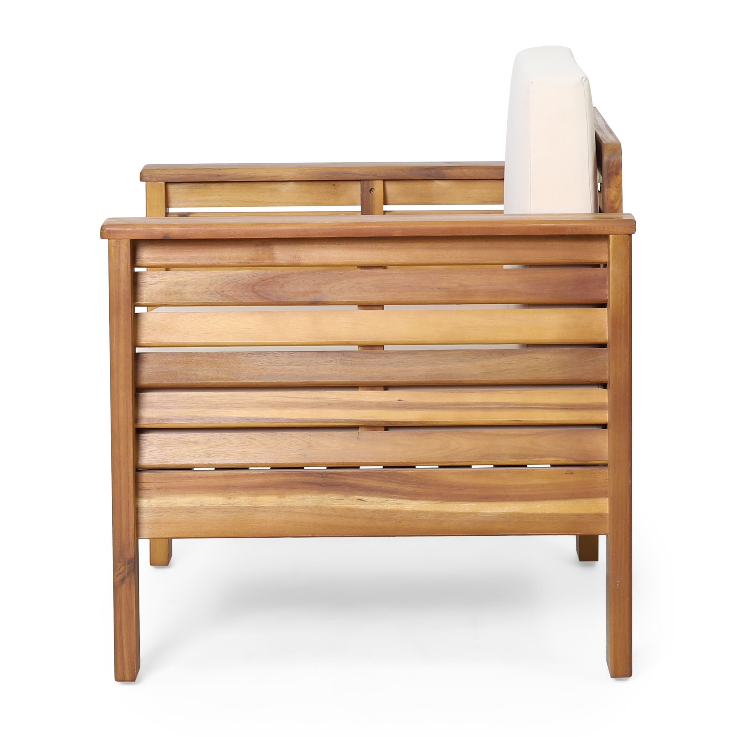 Michelle Acacia Wood Outdoor Club Chairs with Cushions, Teak, Cream
