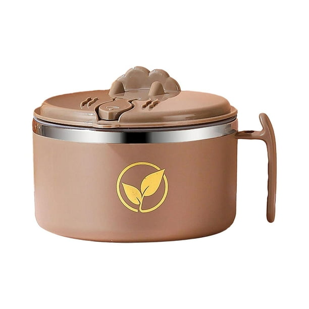 Tazón de Ramen de Acero Inoxidable con Tapa Taza de Fideos Instantáneos Soporte para Teléfono Olla de Ramen Rápida de 1000 Ml Tazón de Fideos Instantá marrón mayimx Tazón de ramen con tapa