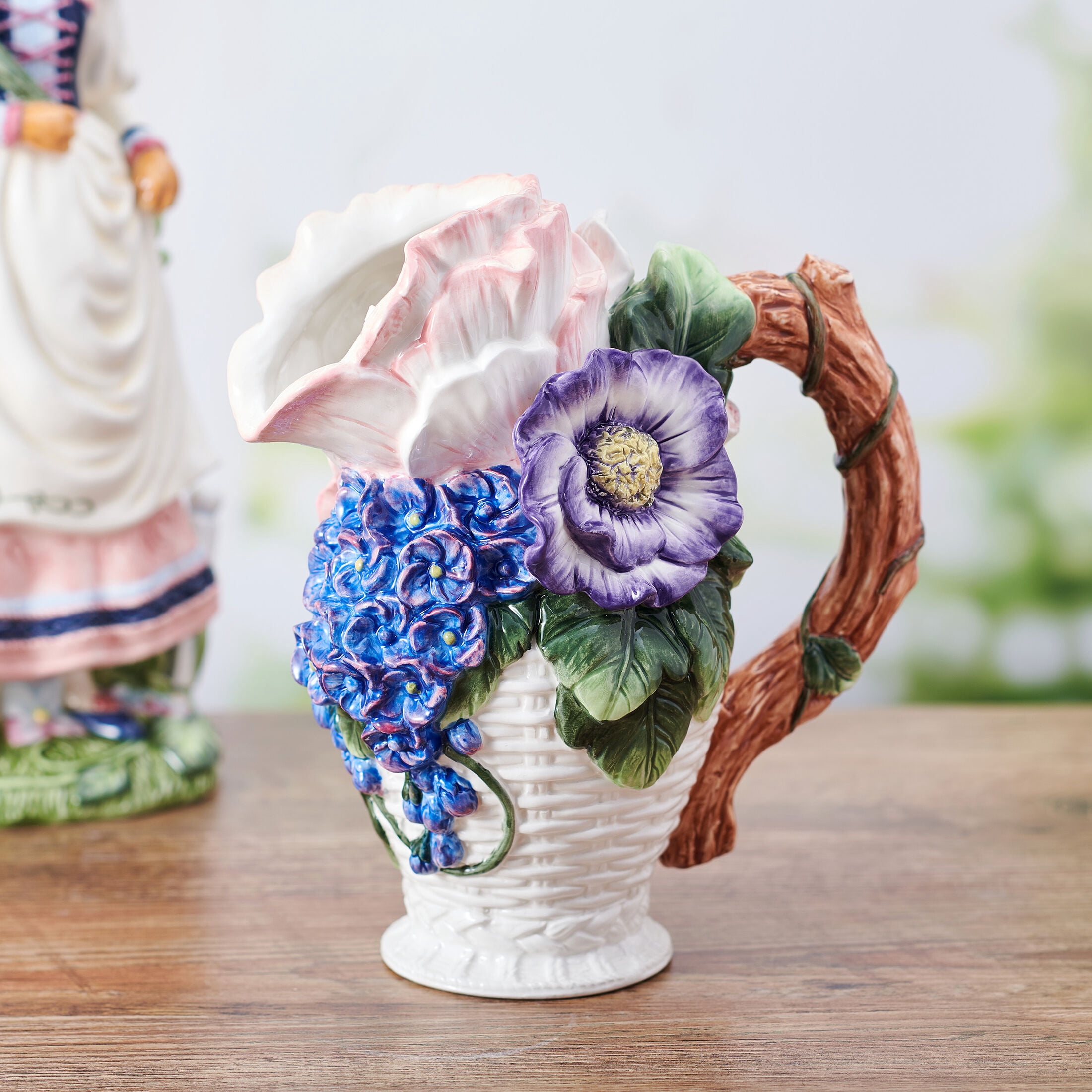 Fitz and Floyd Jardin Bouquet Flower 9 1/2 in Pitcher