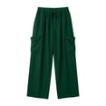thumbnail image 5 of JGGSPWM Women's Wide Leg Pants Casual Loose Solid Color Elastic Drawstring Waist Beach Travel Trousers with Pockets Green M, 5 of 5